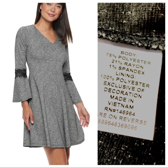 w/TAG New ELLE LACE trim Fit & Flare Gray DRESS - Picture 8 of 8